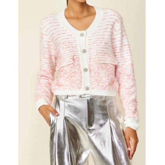 NWT Line & dot Newport cardigan in ivory‎ and pink - Picture 7 of 8